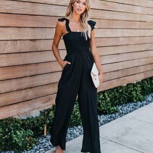 Black VICI Jumpsuit with Ruffle Straps Size Small